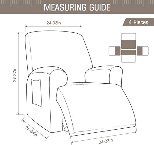 Recliner Cover 4-Pieces, TAOCOCO Recliner Stretch Sofa Slipcover Recliner Cover 1 Seater Couch Protector Soft Furniture Protector Covers with Elastic Chair Covers Jacquard Pattern (Dusty Grey)