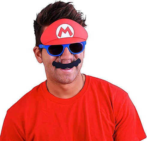 Sun-Staches womens Nintendo Mario Mustache Sunglasses Party Favors UV400, Red/Blue, One Size US