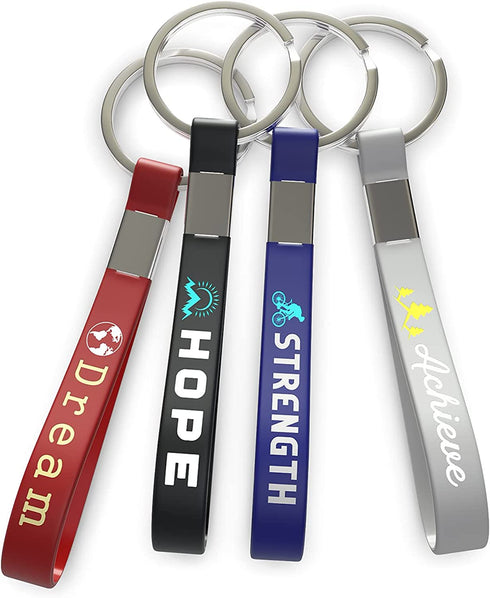 (12-pack) Inspirational Quote Keychains - Dream, Achieve, Strength, Hope - Wholesale Bulk Pack of 1 Dozen Silicone Rubber Key Rings with Motivational Quotes - Party Favors Gifts for Adults Men Women