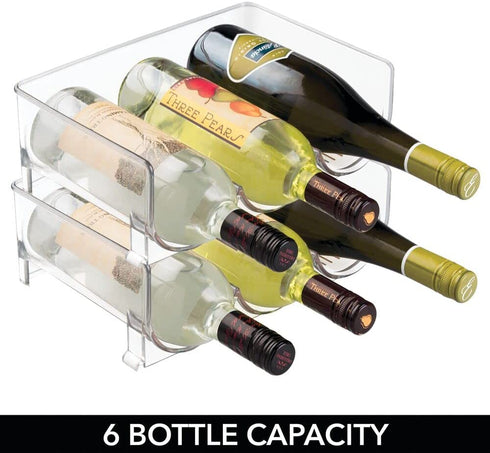 mDesign Modern Plastic Stackable Vertical Standing Wine Bottle Holder Stand - Storage Organizer for Kitchen Countertops, Pantry, Fridge - Each Rack Holds 3 Bottles, 2 Pack - Clear