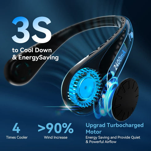 FrSara Neck Fan, Bladeless Neck Fan Rechargeable, Adjustable, 360° Cooling, Super Quiet, No Blade Fan Design, No Hair Twisting, Even Air Volume On Both Sides, Non-Slip, Short Charging, Long Use Time