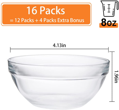 16 Pack 4 Inch Glass Ramekins Bowls, Farielyn-X Mini Glass Prep Dessert Bowls Small for Kitchen Prep, Dessert, Dips, and Candy Dishes or Nut Bowls