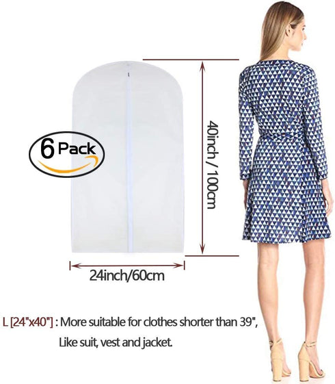 Garment Bags Covers Clear 24'' x 40'' Hanging Clothing Storage Bags and 6 Cedar Balls for Suit Jacket Shirt Sweater
