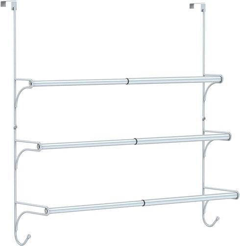 Auledio Adjustable Over The Door Triple Towel Rack with Hooks,Silver