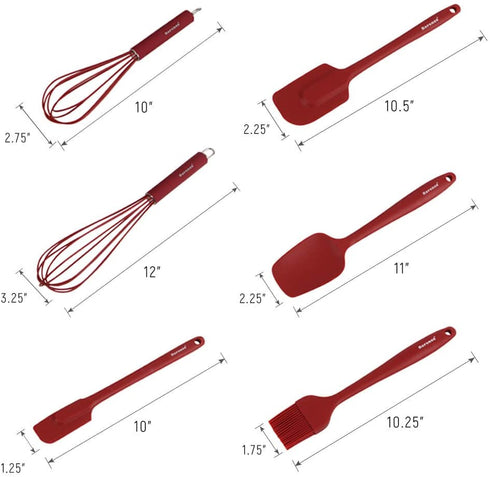 Rorence Silicone Utensil Set: Kitchen Utensil Set Baking Tools Set Includes Whisk Spatula Spoonula & Brush Set of 6 - Wine Red