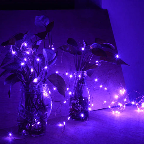 Abkshine 4pack Battery Operated Purple String Lights, 50led Bright Mini Purple LED Fairy Lights, Battery Powered Halloween Lights, Portable Christmas Decorative Strand Lights