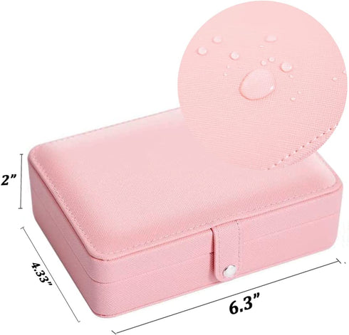 Travel Jewelry Organizer for Women, QBestry PU Leather Travel Jewelry Case Portable Mini Jewelry Box Organizer Storage Small Travel Necklace Earring Holder Organizer for Girls Christmas Birthday Gift, Light Pink