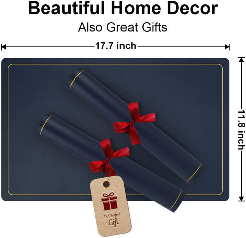 WEHVKEI Navy Blue Placemats for Dining Table Set of 6, Waterproof Wipeable PU Leather Place Mats Indoor, Washable Kitchen Table Mats for Easter Thanksgiving Christmas New Year Party Home Decor