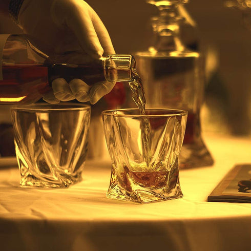 LUXU Whiskey Glasses(Set of 4)-10 oz Twisted Scotch Glasses,Premium Old Fashioned Glasses,Clear Crystal Bourbon Rock Glasses,Large Bar Glasses,Unique Glassware Tumblers for Cocktails