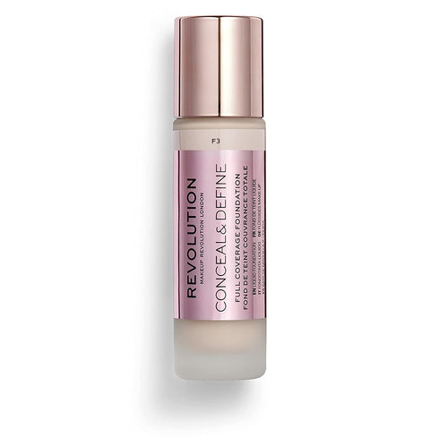 Makeup Revolution Conceal & Define Foundation, Cream Foundation Makeup, Full Coverage, For Fair Skin Tones, Vegan & Cruelty-Free, F3, 23ml