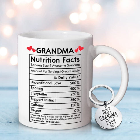 Mother's Day Gifts For Grandma From Grandson Grandmother Nutrition 11oz Coffee Mug Best Grandma Mother's Day Gifts From Granddaughter Mothers Day Birthday Christmas Cup Present For Nana With Keychain