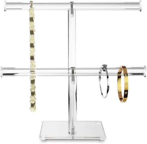 Mooca Clear Acrylic Round Bracelet Display Holder 2 Tier T-bar Jewelry Display Bracelet Display Holder Stand Acrylic Bracelet Display Organizer Jewelry Holder (2-Bar)