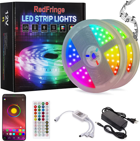 RedFringe 65.6ft LED Light Strips,Music Sync Color Changing RGB LED Strip Lights 44-Key Remote,Sensitive Built-in Mic,Bluetooth APP Controlled LED Lights for Bedroom,Kitchen,Bar in Door and Party