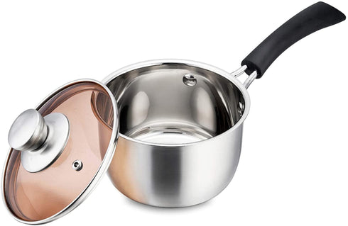 P&P CHEF 1 Quart Saucepan, Stainless Steel Saucepan with Lid, Small Sauce for Home Kitchen Restaurant Cooking, Easy Clean and Dishwasher Safe