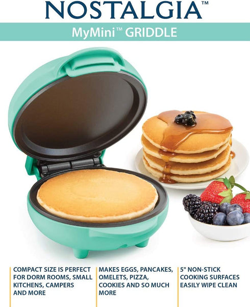 Nostalgia MGD5TL MyMini Personal Electric Waffle Maker, Hash browns, French Toast Grilled Cheese, Quesadilla, Brownies, Cookies, Teal (Teal)