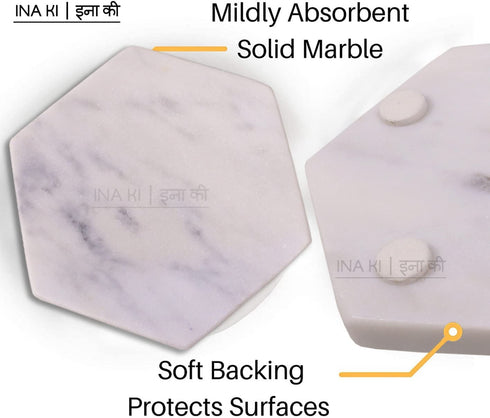 INA KI Natural Marble and Stone Coaster With Anti-Skid Cork Bottom (For home, Kitchen, Bath & Spa)