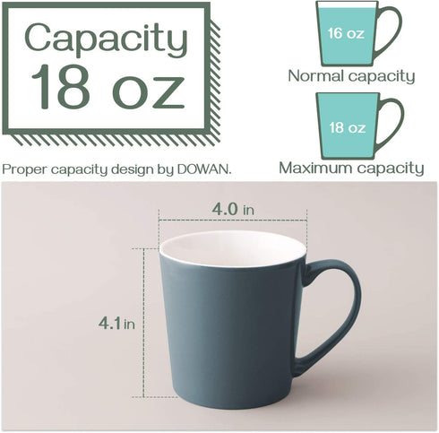 DOWAN Coffee Mugs Set, 18 OZ Large Coffee Mug Set of 6, Ceramic Mugs with Large Handle for Coffee Tea Cocoa, Dishwasher Safe, Chip-free, Lead-Free, Ideal Gift for Morning, Airy Blue