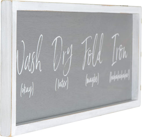 Creative Co-Op Grey Wash Fold 'Maybe' Iron 'Hahaha' Wood Framed Decor Laundry Room Wall Sign, Black