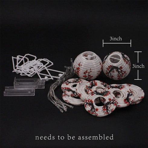 JYWJ Sakura (Cherry) Flowers White Color Chinese/Japanese Small Paper Lantern/Lamp 3" Diameter LED String Light Length 78.7" 2-AA Battery Powered & USB Charger Gift for Kids (Red)