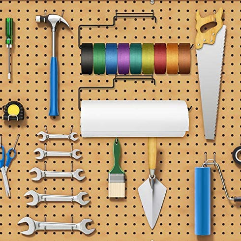 2 Pack Pegboard Paper Towel Holder, Stainless Steel Pegboard Hooks, Pegboard Organization Accessory Hook for Workshop, Garage, Kitchen, Laundry Room, Bathroom (Black)