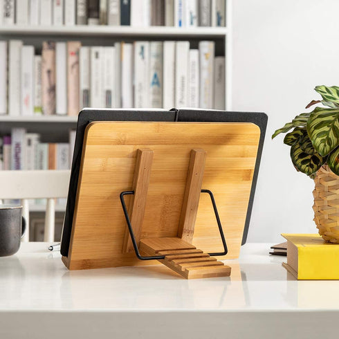 Bamboo Book Stand Cookbook Holder with 5 Adjustable Height 13.2 x 9.2"