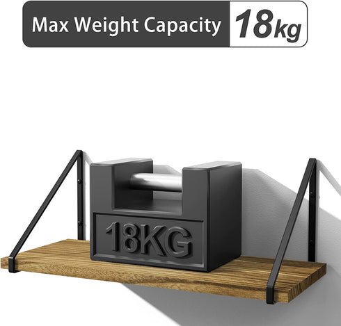 Love-KANKEI Floating Shelves Wall Mounted Set of 2, 17.3 Inch Wall Storage Shelves with Wood Towel Bar and 8 Removable Hooks, Kitchen, Coffee Bar, Bathroom, Bedroom, Living Room Carbonized Black