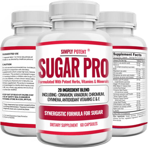 Sugar Pro Supplement, 20 Herb & Vitamin Blend with Cinnamon, Alpha Lipoic Acid (ALA), Bitter Melon, Chromium & Gymnema to Balance Sugar Levels