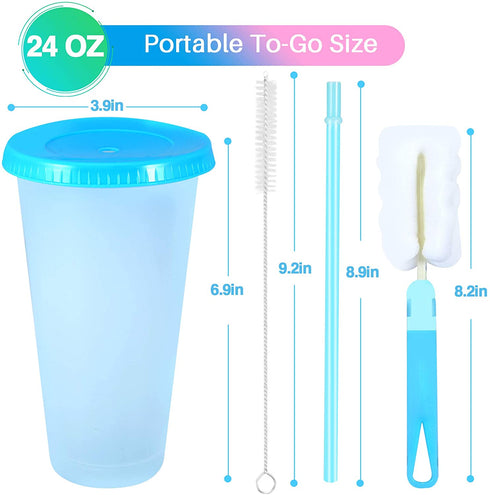 Color Changing Cups Tumblers with Lids & Straws - 6 Pack 24oz Reusable Plastic Cold Water Tumblers Iced Coffee Cups for Adults Kids
