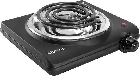 Single Hot Plate Charcoal Coal Burner Electric Stove Portable Fast Heating with Adjustable Temperature Control & Stainless Steel Grill for Cooking Camping (1000W)
