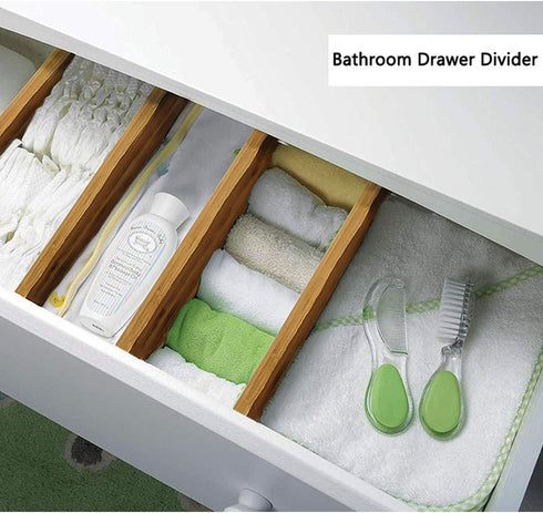 4 Pack Bamboo Drawer Divider - Expandable Drawer Organizers (12.8"-17") Spring Adjustable Kitchen Drawer Separators - Best for Kitchen, Dresser, Bedroom, Desk