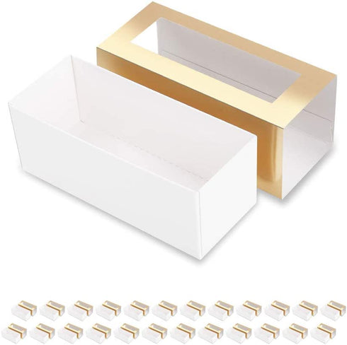 BAKIPACK 25 Macaron Boxes for 4 or 5 Macarons Gold Macaron Gift Boxes?Candy Gift Boxes, Macarons Box with Clear Window (Interior Measurement 4.8" x 1.8" x 1.8" without Macaron inside)