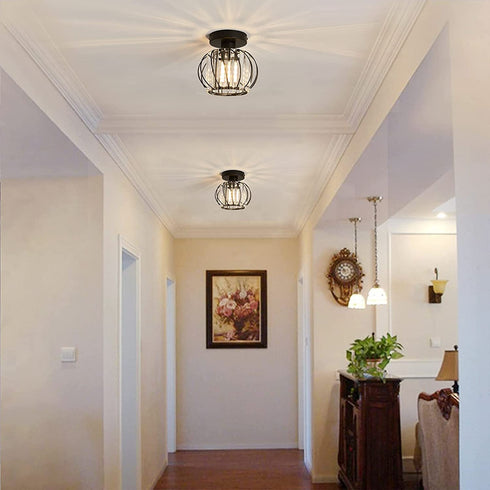 MHUYEIN Semi Flush Mount Ceiling Light Fixture, Crystal Chandelier, Retro Industrial Light for Kitchen Cafe Bar Bedroom Living Room Passway Hallway (Black)