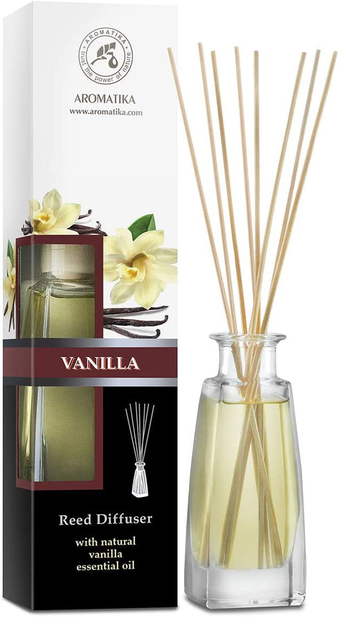 Reed Diffuser with Natural Essential Oil Vanilla 3.4 oz (100ml) - Scented Reed Diffuser - Non Alcohol - Gift Set with Bamboo Sticks - Best for Aromatherapy - SPA - Home - Office - Fitness Club