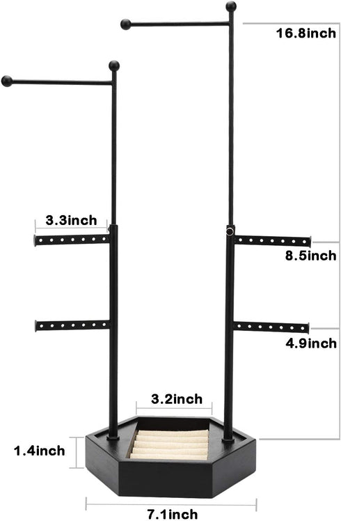 Emfogo Jewelry Organizer Stand - 6 Tier Jewelry Holder with Adjustable Height Necklace Holder Organizer Display & Storage for Earrings Ring Bracelet (Black)
