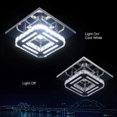 Modern Crystal Ceiling Lighting, CXGLEAMING Mini Square Crystal Chandelier Contemporary Luxury Semi Flush Mount LED Ceiling Light Fixture for Bedroom, Dining Room, Kitchen, Hallway, Entry, Foyer