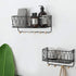 Wall Mount Storage Organizer Metal Mail Sorter Basket for Letter Magazine with 4 Wooden Hooks for Key Leash Bag Hat Coat at Entryway Hallway Mudroom Kitchen Bathroom Office (Black, Small)