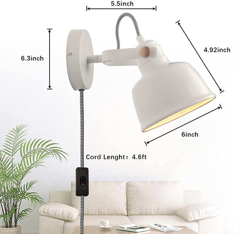 Modern Mini White Plug in Cord Reading Wall Lamp with Switch - Rotating Adjustable Spotlight Wall Sconces Fixture - Indoor Night Light for Bedroom Child Headboard Living Room Decoration(7W 3000K)