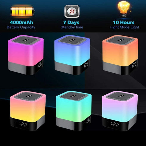 Elecstars LED Alarm Clock Bluetooth Speaker - Portable Night Light Touch Sensor Bedside Lamp with Dimmable Desk Lamp Support MP3, USB, AUX Best Gift for Kids, Party, Bedroom, Outdoor.