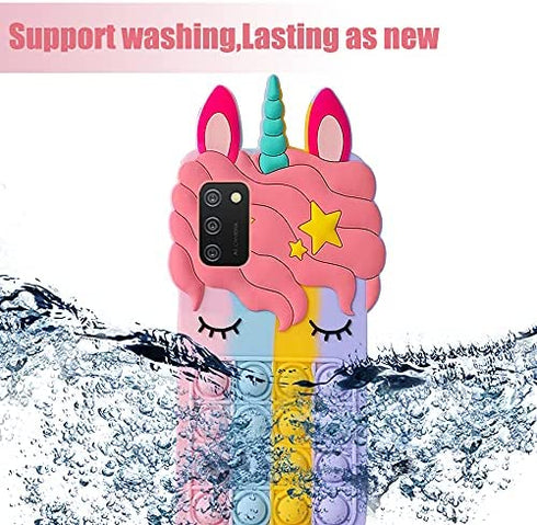 Fidget Toys Stress Relief Phone Case for Samsung Galaxy A02S,A03S, with Strap,Push Pop Bubble 3D Cartoon Funny Cute Silicone Cover for Girls Kids Teen, Aesthetic Color Bubble Case-Rainbow