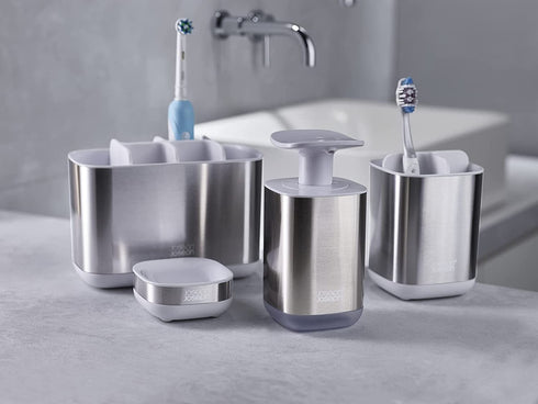 Joseph Joseph EasyStore Stainless-Steel Toothbrush Holder Bathroom Storage Organizer Caddy, Large