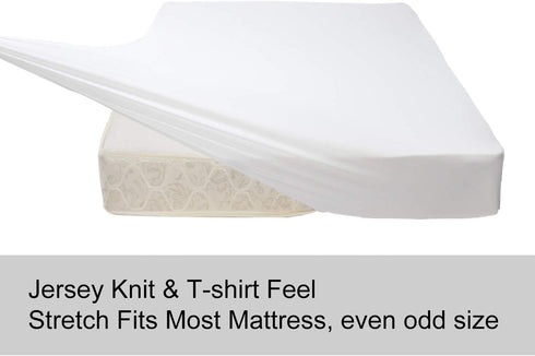 Soft Stretch Queen Size Fitted Sheet Only - Jersey Knit, Cozy T-Shirt Like & 4-Way Stretchy Snug Fit & Stay in Place, No More Slipping Off for Mattress (Deep: 5"-16") - White, Queen