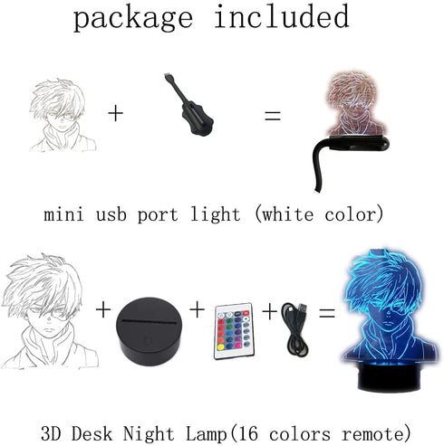 Shoto Todoroki 3D Illusion LED Anime Lamp MHA 16 Colors RGB Remote Control Desk My Hero Academia Night Light for Boys Birthday