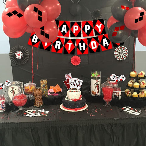 JUZIPI Harly Quinn Birthday Party Decorations Supply Accessories Bunting Banner Balloon Cute and Lovely Birthday Decorations Garland Set for Kids Children Boys and Girls