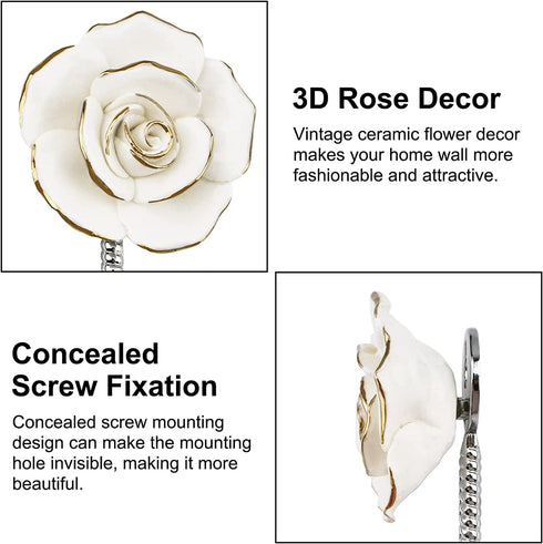 UFURMATE Coat Hooks, 2Pcs 3D Flower Ceramic Wall Coat Hook Decorative Flower Wall Mounted Hooks Single Prong Robe Hook for Hanging Scarf, Bag, Towel, Hat (Light Yellow Rose)