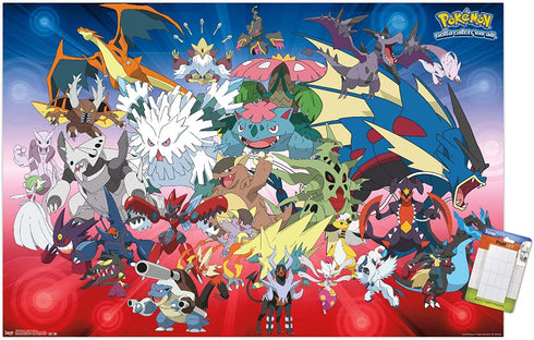 Trends International Pok©mon-Mega Evolutions Wall Poster, 14.725" x 22.375", Premium Poster & Mount Bundle