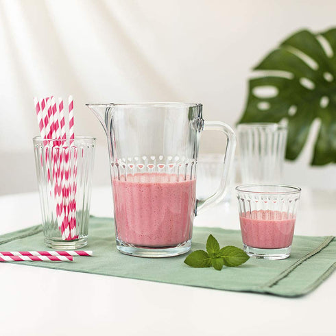 AmazonCommercial Everyday Glass Jug, Fluted Pitcher with Spout and Handle - 41.5 oz