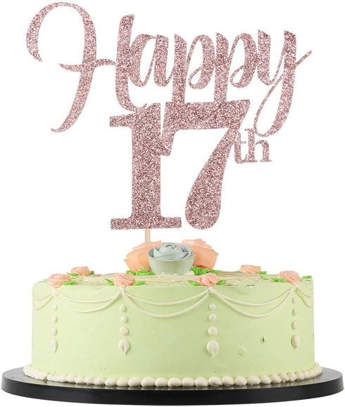 LVEUD Flash Rose Gold Birthday?Wedding ?Anniversary?Special Holiday Anniversary Cake Topper Happy 17th Cake Topper (17)