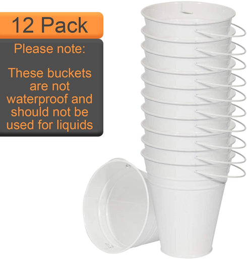 Houseables Galvanized Buckets, Metal, White, 4.5" W x 5" H, 12 Pack, Tin, Party Supplies, Mini Toy Container, Decorative Bucket With Handle, For Candy Bars, Crafts, Vase, Favors