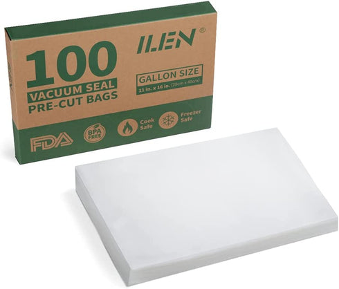 ILEN Vacuum Sealer Bags 100 Count Gallon Size Pre-cut 11x16 Inches with BPA Free Heavy Duty for Food Saver, Sous Vide