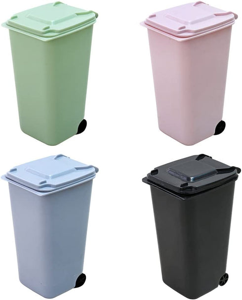 TOYMYTOY 4Pack Mini Wastebasket Set,Desk Trash Can with Lid Desktop Garbage Organizer Storage Bin Pen Pencil Cup Holder Office Supplies